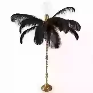 Large Black Ostrich Feather Table Lamp on Gold Base